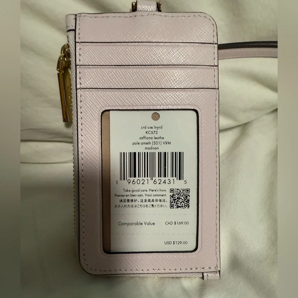 Kate Spade NWT PINK Lanyard with card slots on the back and Zip around pockets! - Picture 4 of 6